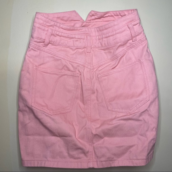 Pink Notched Denim Mini Skirt - Picture 5 of 11